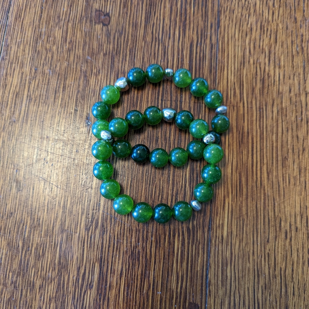 Chico's Bracelets - Two Jade Green and Gold Bead expandable bracelet - 7"